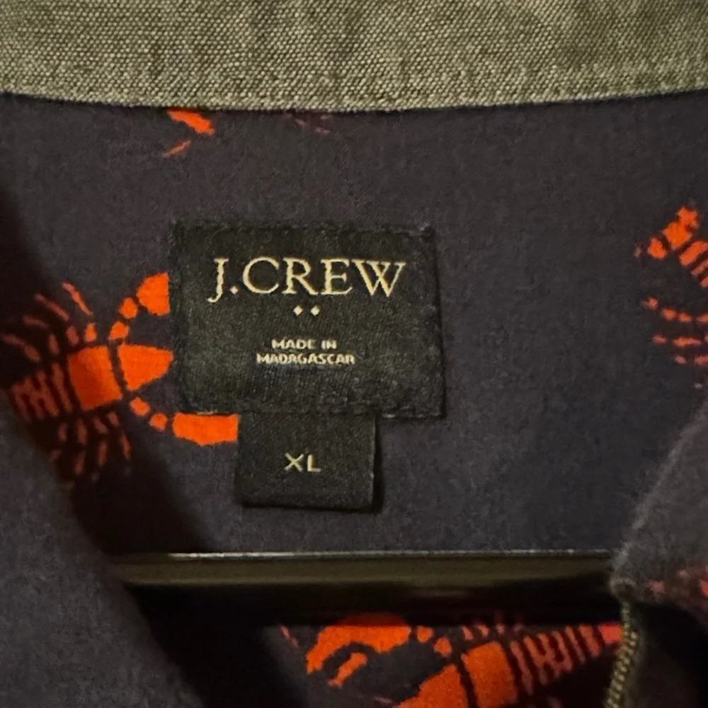 J. Crew Dark Blue Button Up Shirt with Red Lobster Pattern, XL - Picture 3 of 4